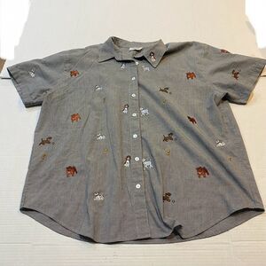 Teddi Size 1X Men's Short Sleeve Button Up Grey Veterinary Dog Print Shirt EUC